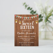 Rustic Mason Jar Lights Sweet 16 Birthday Party Briefkaart (Staand voorkant)