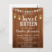 Rustic Mason Jar Lights Sweet 16 Birthday Party Briefkaart (Voorkant / Achterkant)