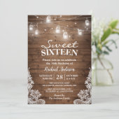 Rustic Mason Jar Lights Sweet 16 Birthday Party Kaart (Staand voorkant)