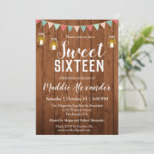 Rustic Mason Jar Lights Sweet 16 Birthday Party Kaart (Staand voorkant)
