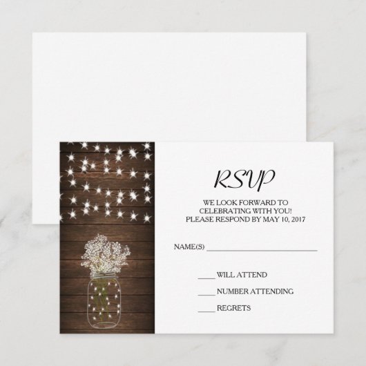 Rustic Mason Jar & Lights Wedding RSVP-kaart RSVP Kaartje (Voorkant / Achterkant)