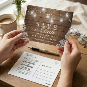 Rustic Mason Jar Lights Wedding Save the Date Briefkaart