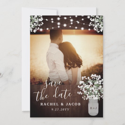 Rustic Mason Jar Lights Wedding Save the Date Card (Voorkant)
