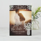 Rustic Mason Jar Lights Wedding Save the Date Card (Staand voorkant)