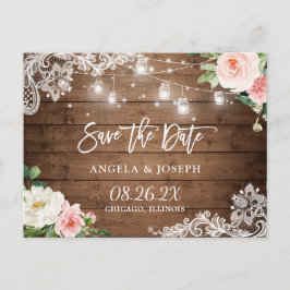Rustic Mason Jar Lights Wedding Save the Date Uitnodiging Briefkaart