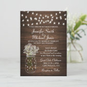 Rustic Mason Jar & Lights Wedding Uitnodiging (Staand voorkant)