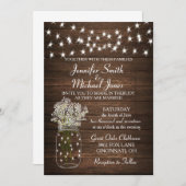 Rustic Mason Jar & Lights Wedding Uitnodiging (Voorkant / Achterkant)