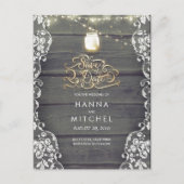 Rustic Mason Jar Lights Wood Lace Save the Date Aankondigingskaart (Voorkant)