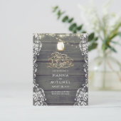 Rustic Mason Jar Lights Wood Lace Save the Date Aankondigingskaart (Staand voorkant)