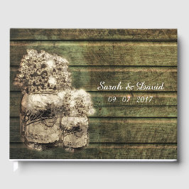 Rustic Mason Jar met Babies Breath Gastenboek