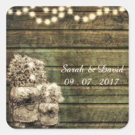 Rustic Mason Jar met Babies Breath Wedding Vierkante Sticker