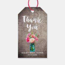 Rustic Mason Jar met Flower Bouquet Bedankt Cadeaulabel