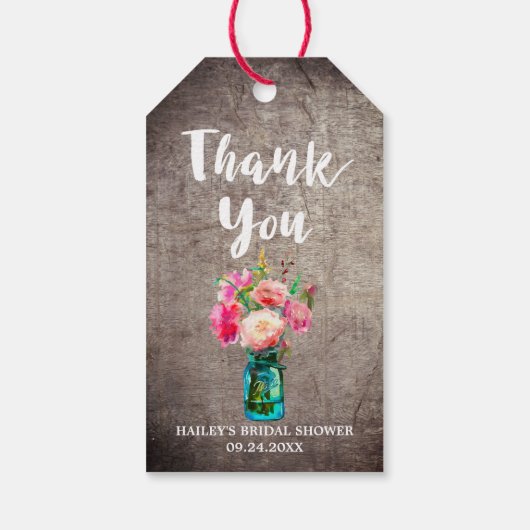Rustic Mason Jar met Flower Bouquet Bedankt Cadeaulabel (Achterkant)