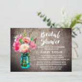 Rustic Mason Jar met Flower Bouquet Vrijgezellenfe Kaart (Staand voorkant)