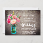 Rustic Mason Jar met Flower Bouquet Wedding Kaart (Voorkant)