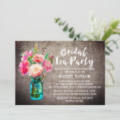 Rustic Mason Jar met Flowers Bridal Tea Party Kaart (Staand voorkant)