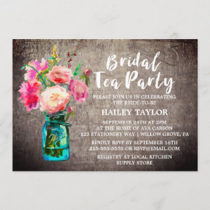 Rustic Mason Jar met Flowers Bridal Tea Party Kaart
