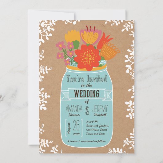 Rustic Mason Jar met Flowers op Craft Paper Kaart (Voorkant)