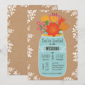 Rustic Mason Jar met Flowers op Craft Paper Kaart (Voorkant / Achterkant)