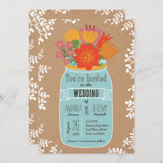 Rustic Mason Jar met Flowers op Craft Paper Kaart