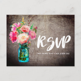 Rustic Mason Jar met Flowers Song Request RSVP Uitnodiging Briefkaart