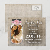 Rustic Mason Jar met je foto Sla de datum op Aankondigingskaart (Voorkant / Achterkant)