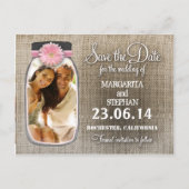 Rustic Mason Jar met je foto Sla de datum op Aankondigingskaart (Voorkant)