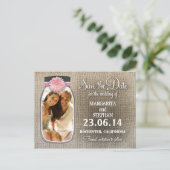 Rustic Mason Jar met je foto Sla de datum op Aankondigingskaart (Staand voorkant)