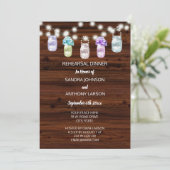 Rustic Mason Jar met lights Wedding Rehearings Kaart (Staand voorkant)