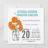 Rustic Mason Jar Mint, Gele en Koraalanjers Kaart (Voorkant)