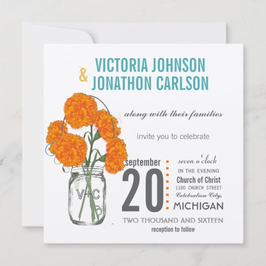 Rustic Mason Jar Mint, Gele en Koraalanjers Kaart (Voorkant)