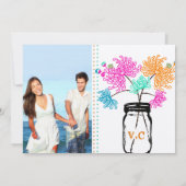 Rustic Mason Jar Mint Pink Coral Blauwgroen Wedden Kaart (Achterkant)