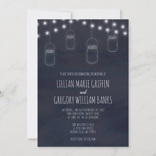 Rustic Mason Jar Navy Blue Wedding Uitnodiging (Voorkant)
