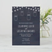 Rustic Mason Jar Navy Blue Wedding Uitnodiging (Staand voorkant)