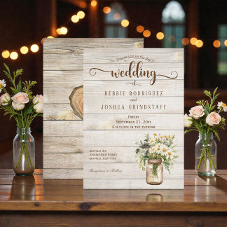 Rustic Mason Jar on Wood Wedding Invitation Kaart