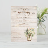 Rustic Mason Jar on Wood Wedding Invitation Kaart (Staand voorkant)