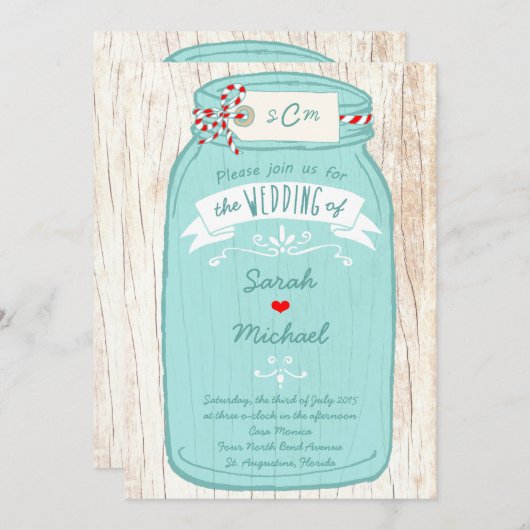 Rustic Mason Jar op Bark Illustrated Wedding Kaart (Voorkant / Achterkant)