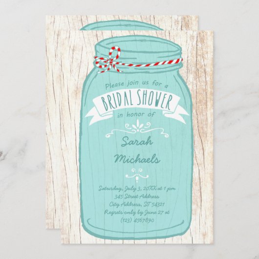 Rustic Mason Jar op Bark Illustrated Wedding Kaart (Voorkant / Achterkant)