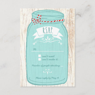 Rustic Mason Jar op Bark Illustrated Wedding RSVP Kaartje