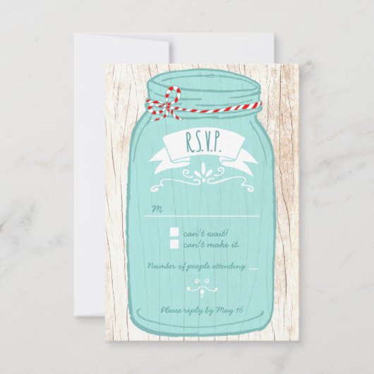 Rustic Mason Jar op Bark Illustrated Wedding RSVP Kaartje (Voorkant)