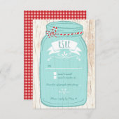 Rustic Mason Jar op Bark Illustrated Wedding RSVP Kaartje (Voorkant / Achterkant)