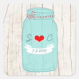 Rustic Mason Jar op Bark Illustrated Wedding Vierkante Sticker