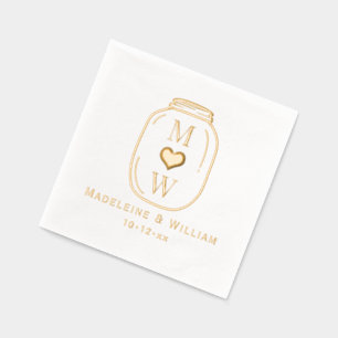 Rustic Mason Jar Paar 2 Initiaal Naam Datum Folie Servetten