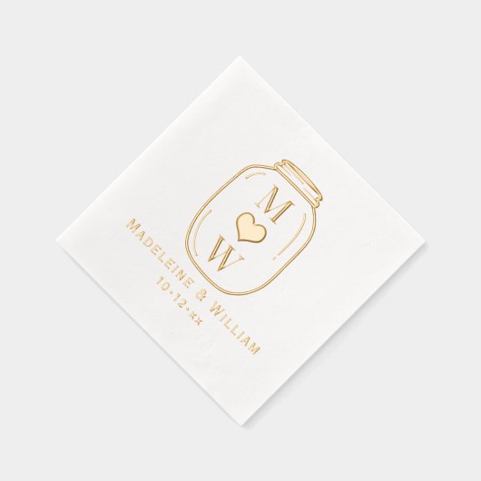 Rustic Mason Jar Paar 2 Initiaal Naam Datum Folie Servetten (Rechts)