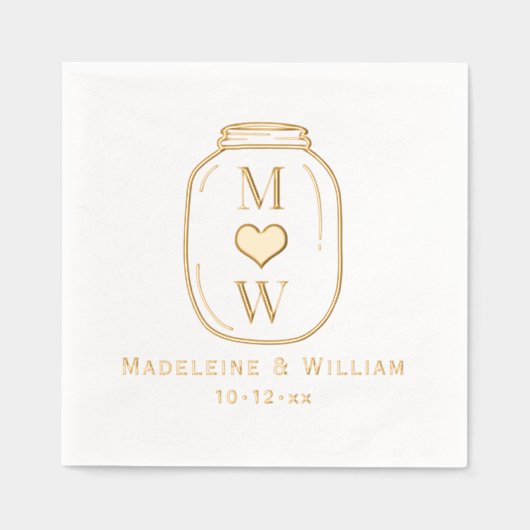 Rustic Mason Jar Paar 2 Initiaal Naam Datum Folie Servetten (Voorkant)