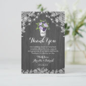 Rustic Mason Jar Paars Silver Grey Floral Wedding Bedankkaart (Staand voorkant)