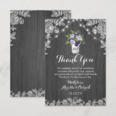 Rustic Mason Jar Paars Silver Grey Floral Wedding Bedankkaart (Voorkant / Achterkant)