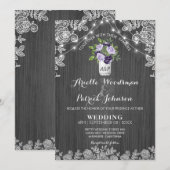 Rustic Mason Jar Paars Silver Grey Floral Wedding Kaart (Voorkant / Achterkant)
