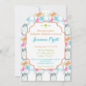 Rustic Mason Jar Pink Coral Aqua Floral Afstuderen Kaart (Voorkant)