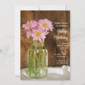 Rustic Mason Jar Pink Daisies Barn Birthday Party Kaart (Voorkant)